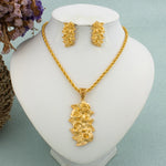 New Arrivals Gold Color Jewelry Sets For Women Fashion Earrings Necklace Italy Bangle Ring Flower Pendant Bride Wedding Party