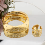 Cuff Bracelet Women Italy Fashion Bangle with Ring Gold Color African Dubai Luxury Wedding Jewelry Set