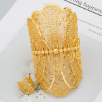 Dubai Cuff Bangle Women Arab 18K Gold Plated Bracelet Ring Luxury Large Round Jewelry Copper Wedding Ethiopia Bridal Gifts