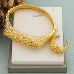 18K Gold Color Bangle and Ring Women Bohemia Nigerian Fashion Newest Hollow Design Bracelet Jewelry Set Wedding Christmas Gift