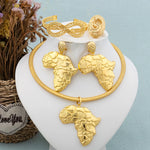 African Gold Color Jewelry Set for Women Large Earrings and Pendant Italian Luxury Necklace Bangle Ring Weddings Jewellery Gift