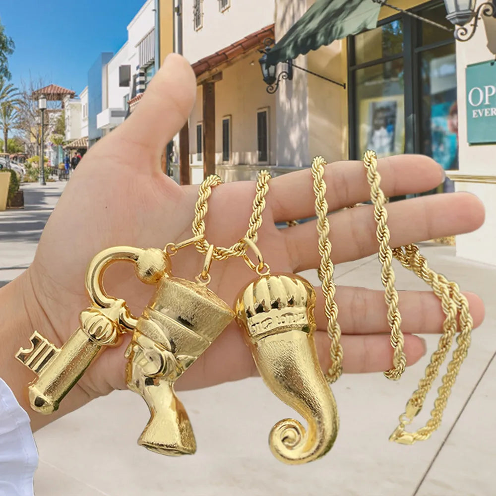 Gold Color Pendant Necklace for Women 3 Pcs Charm Sweater Chain Necklace Engagement Anniversary Party Retro Neck Jewelry Gifts