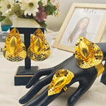 Dubai Gold Plated Charm Bracelet Earrings Ring Set for Charming Women Noble Luxury Jewelry Gift for Party Wedding Banquet