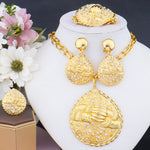 Brazilian Indian Dubai Gold Plated Jewelry Sets for Women Arab Bridal Luxury Necklace Earrings Bracelet Ring Party Gift Set
