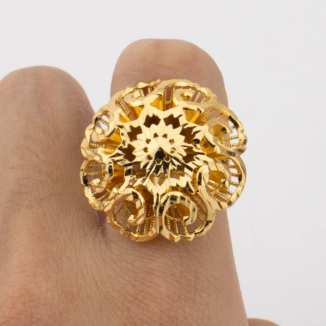 Unique Gold Color Rings Flower Design For Nigerian Ethiopian Women Wedding Luxury Jewellery Women's Day gift