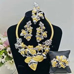Africa Huge 4pcs Jewelry Set For Women Nigeria Luxury Leaf Necklace Earrings Bangle Ring For Party Clothing Accessories tiki
