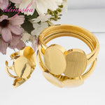 Gold Color Round Brushed Design Cuff Bangle Ring Set Fashion Jewelry Set for Women New Design Bracelet Weddings Bridal Jewellery