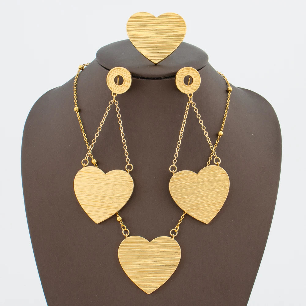 African Jewelry Set for Women Gold Plated Earrings and Pendant Necklace Wedding Party Jewellery Tassel Earrings and Necklace Set