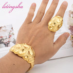 Dubai 18k Gold Plated Bangle Ring Set African Luxury Bangles Bracelet Jewelry Set for Women Daily Wear Party Gift Jewellery
