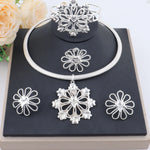 Gold Color Charms Necklace Earrings Pins Bracelet Ring Set for Women Fashion Gold Plated Party Wedding Bride Jewelry Gift