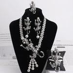 Nigerian Sliver Color Huge Leopard Shape Jewelry Set Exaggerate Africa Woman Necklace Earring Ring Bangle Easter Party Gift