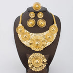 2025 Luxury Women's 4Pcs Jewellery Set Gold Color Flowers Shape Earrings Bracelets Necklace and Ring For Party Women's Day