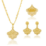 French Gold Color Charms Necklace Earrings Pins Ring Set for Women Fashion Gold Plated Party Wedding Christmas Jewelry Gift