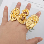 Luxury 18K Gold Plated Rings Copper Party Women Adjustable Long Rings Fashion Wedding Bride Round Opening Lady Finger Ring Gift