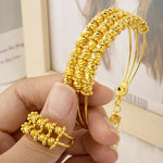 Gold Color Women Bangle Ring Honorable Beads Jewelry Set Dubai America Gold Plated Jewelry Apply To Party Wedding Major Occasion