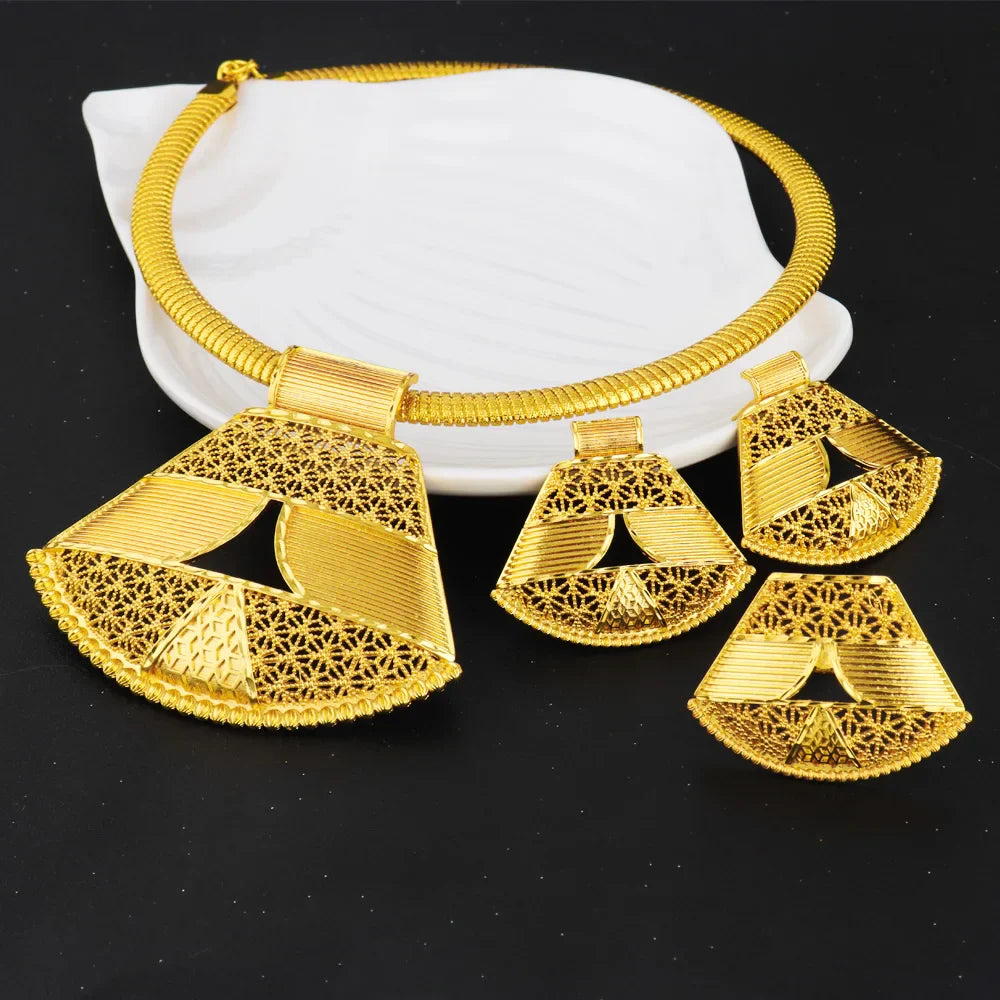 Spring Promotion Nigerian Women Jewelery Dubai Luxury Trapezoid Earrings Bridal Necklace Ring Easter Mother's Day Wedding Gift