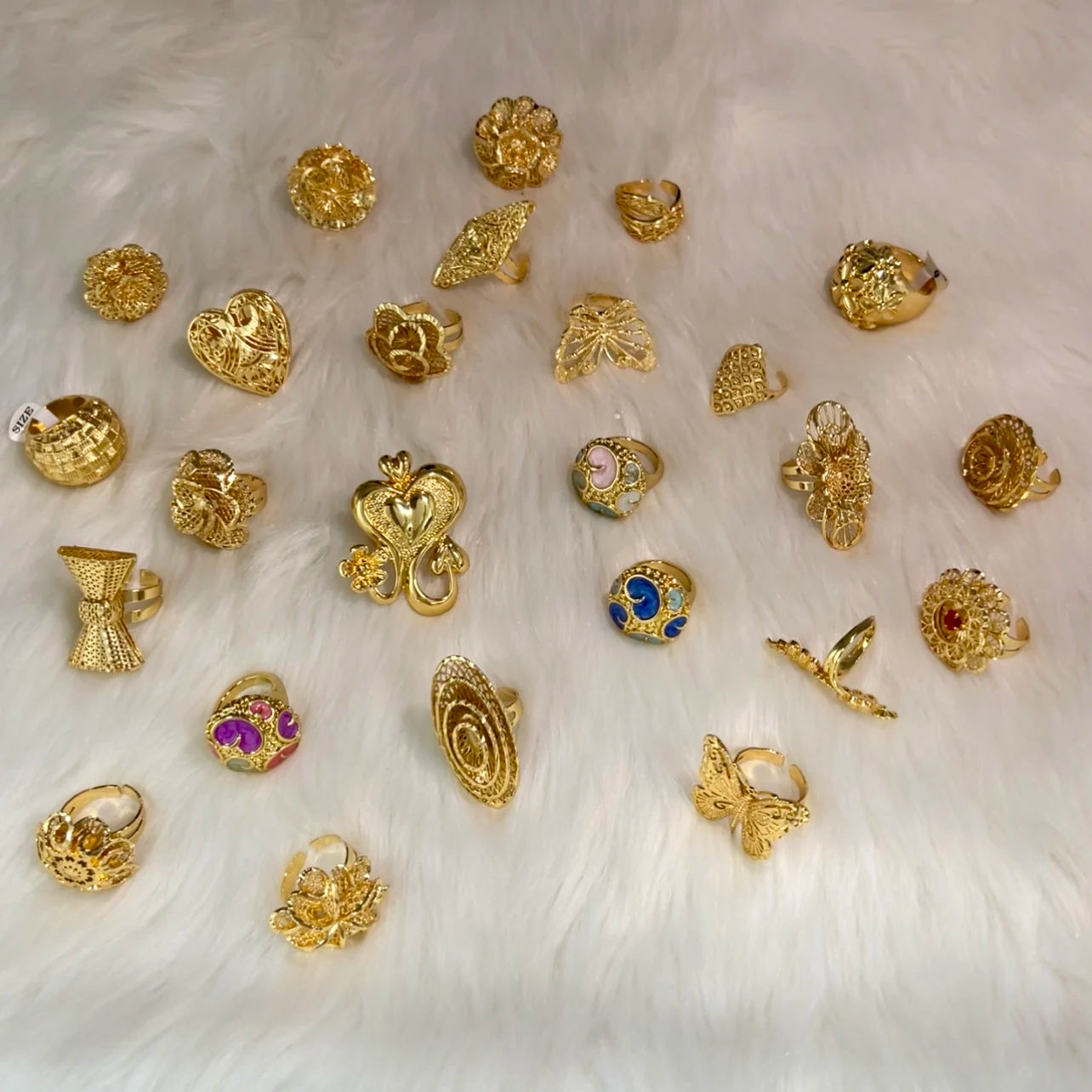 Gold Color Luxury Sparkling Adjustable Size Girl Women Ring For Party Wedding African Dubai Fashion Fine Rings Jewelry Gift 