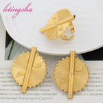Dubai Gold Color Luxury Earrings and Rings Set African Ethiopian Jewelry Set for Women Fashion Wedding Jewelry Bride Party Gifts