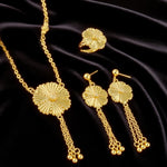 Boho Hot Selling Shiny Zinc Alloy Flower Necklace Earrings Ring New Design Jewelry Set for Woman Chic Retro Wedding Jewelry Gift