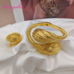 Women Jewelry Nigerian Bangle With Ring Colorful 18K Gold Plated Bracelet Wedding Party Gift Dubai Hollow Out Design Bracelet