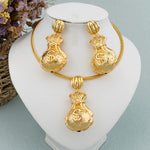 Dubai Jewelry Set for Women 45cm Necklace Morocco Gold Plated Stud Earrings Note Shape for Aesthetic Gifts Sexy Party Queen