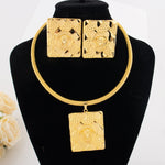 ElegantGold Plated Necklace Earrings Large Size Square Design 24K Gold Plated for Women Jewelry for Party Wedding Gifts
