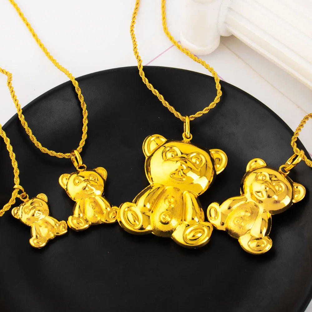 New Lovely Bear Shape Pendant Necklace Adjustable Pull-out Sweater Chain Jewelry Accessory Gift for Women Men Couple