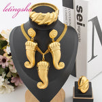 African Unique Pepper Design Earrings Pendant Fashion Bangle Ring Set Dubai Luxury Gold Color Jewelry Set Daily Wear Party Gift