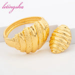 Fashion Water Drop Pendant Earrings Set African Copper Gold Plated Bangle Ring Dubai Jewelry Set for Daily Wear Party Gift