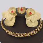 African Luxury Elegant Hollow Flower Shaped Necklace Ring Earrings Set For Party and Wedding Jewelry Set Gift For Women