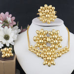 France Luxury Flower Jewelry Set For Women Dubai Gold Color Bridal Wedding Necklace Earrings Bracelet Ring Set Costume Jewelry