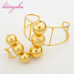 Fashion Gold Color Jewelry Set for Women Dubai Luxury Necklace Earrings Geometry Bangle Rings Set Trendy Party Gift Jewellery