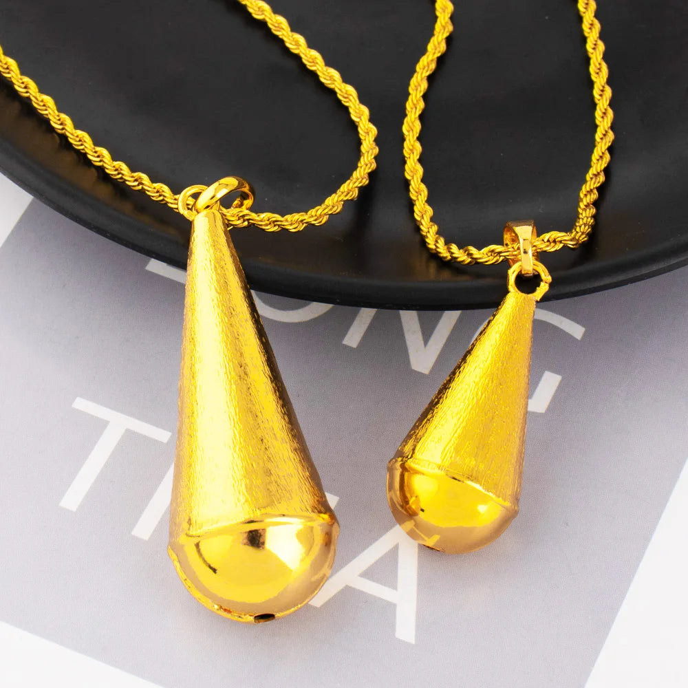 Gold Color Cone Water Drop Pendant Fashion 18K Golden Plated Hip Hop Rock Necklace Ladies Jewelry Accessories Gift