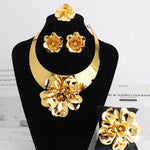 Luxury Indian Dubai African Flower Jewelery Sets For Women Ethiopian Bridal 24k Golden Jewelry Set Banquet Wedding