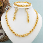 Fashion Copper Chain Dubai Jewelry Set Luxury Earrings Necklace Bracelet Women Punk Arab Jewelry Daily Wear Senior Party Gift