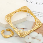 Luxury Bangle with Ring Set for Party Geometry Design Hand Bracelet Finger Ring 2Pcs Set for Weddings Engagement Bangle Jewelry