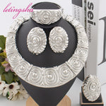 African Fashion Beads Round Jewelry Set for Women Luxury Gold Color Tassel Earrring Pendant Bangle Ring Set Wedding Party Gift