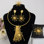 Golden Color Fashion Luxury Female Jewelry Set Necklace Earrings Bangle Ring for Dubai African Women Party Jewelry Gifts