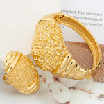 Dubai Bangle with Ring Set for Women New Design Gold Plated Hand Bracelet with Finger Ring Set Wedding Party Jewelry Engagement