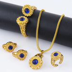 Luxury Quality Gold Plated Multicolored Stones Earrings Ring Necklace Bangle For Women Indian Dubai Wedding Party Jewelry Sets