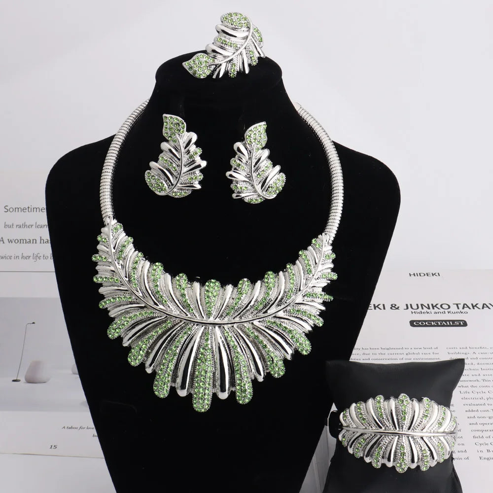 New Fashion Jewelry Sets For Women Luxury Africa Dubai Necklace Earrings Forest System Ring Bracelet For Women Wedding Party
