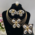 Luxury Gold Color 4Pcs Women Jewelry Set Nigeria Fashion Butterfly Shape Necklace Earring Bangle Ring For African Party Wedding