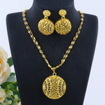 Dubai Gold Plated Luxury Hollow Round Shape Necklace Earrings Set for Women Fashion Jewelry Gift for Party Wedding Bride