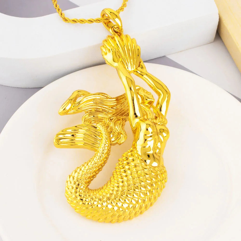 Gold Color Mermaid Pendant Fashion Gold Plated Jewelry Hip Hop Women Men Popular Necklace For Daily Wear Anniversary Wholesale