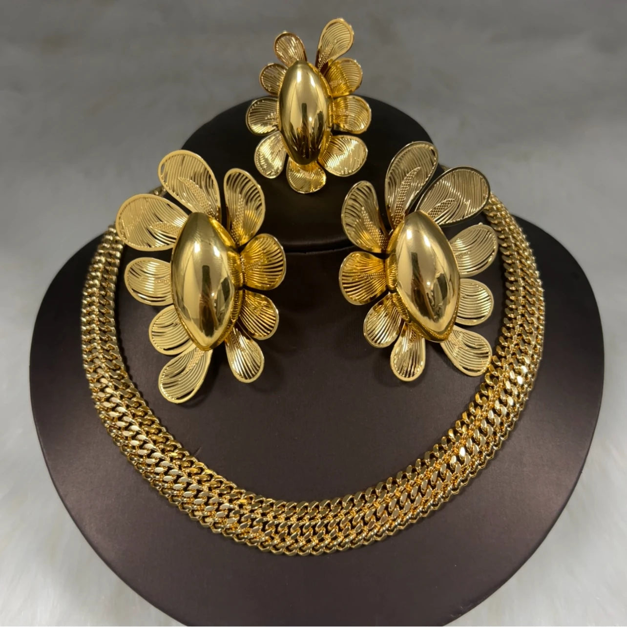 New Luxury Metal Chain Bracelet Earrings Set For Women Gold Color Thick Link Chain Open Bangle Female Fashion Jewelry Gift