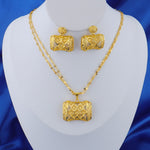 Elegant Exquisite Gold Plated Necklace Earrings 3Pcs Jewelry Set for Women Dubai Fashion Square Design Jewelry for Party Wedding