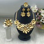 Indian Dubai Luxury 24k Gold Plated Earrings Necklace Ring Bangle Jewelry Set For Women America Bridal Set Wedding Party Gifts