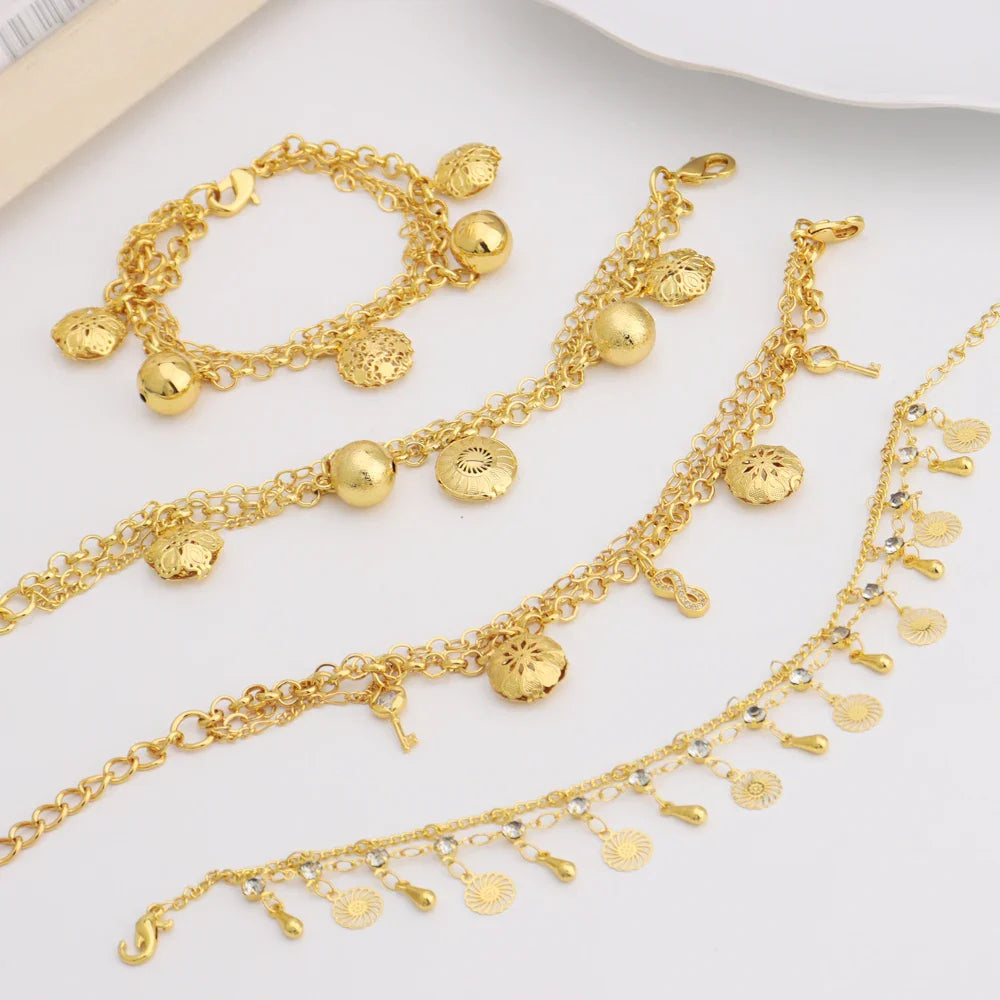 Italy Exquisite Bracelet Dubai Gold Color Hollow Out Flower Pendant Temperament Jewelry Party Wedding Clothing Accessories