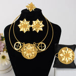Golden Color Fashion Luxury jewelry sets Bangle Earrings Ring Necklace woman for Dubai African Women Party Jewelry Gifts