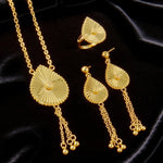 Fashion Gold Color Pendant Necklace Earrings Ring Set Arabic Tassel Jewelry Set Dubai Women Trendy Wedding Party Jewelry Gifts